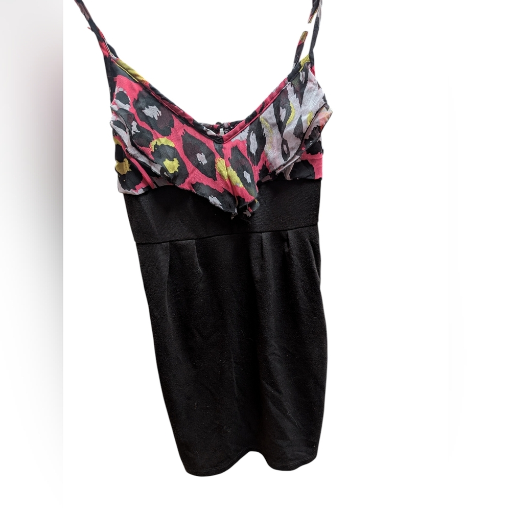 Stylish Black Dress with Colorful Patterned Top
